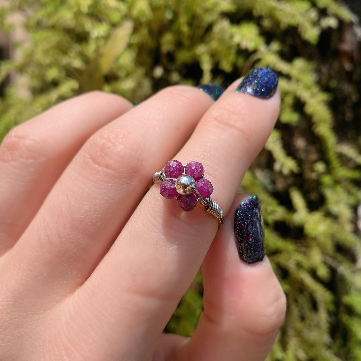 Stainless Steel Natural Ruby Ring
