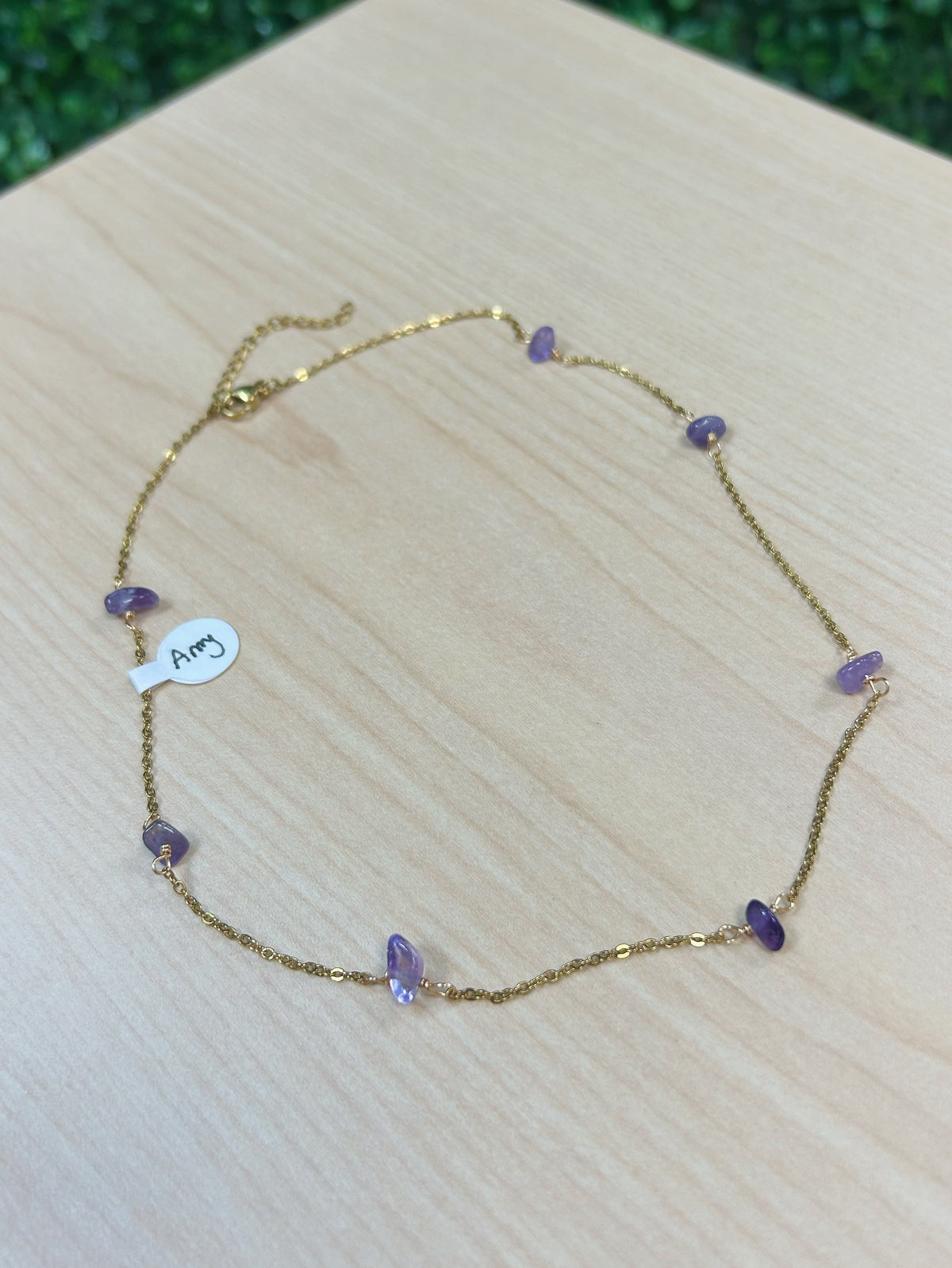 Amethyst Chip Adjustable Necklace 6mm - Gold Stainless Steel
