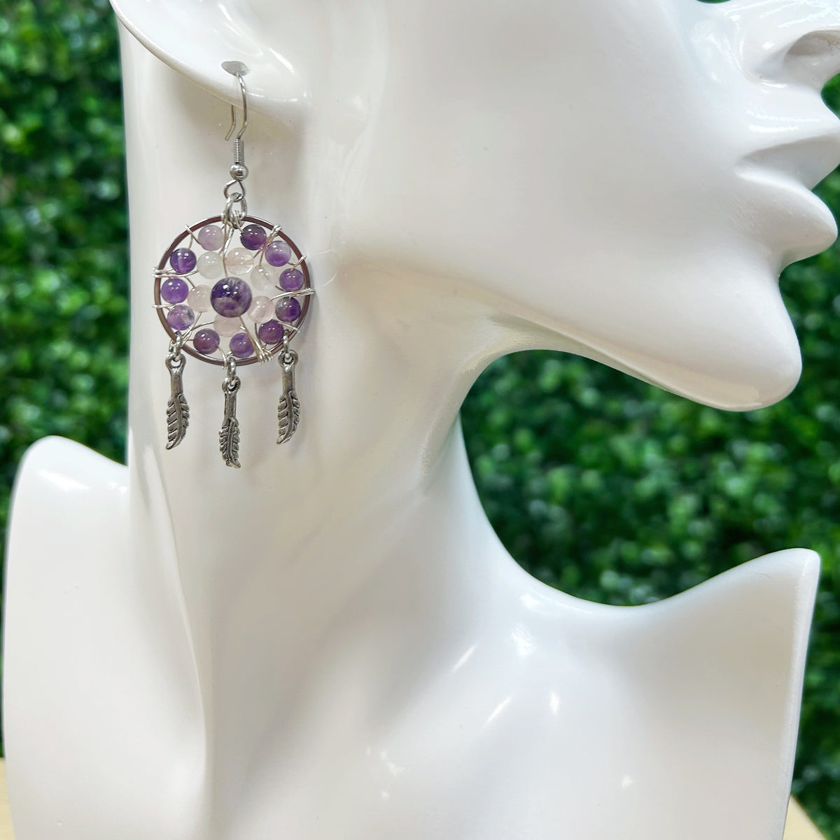 Aemthyst & Rose Quartz Dream Catcher Silver Earrings