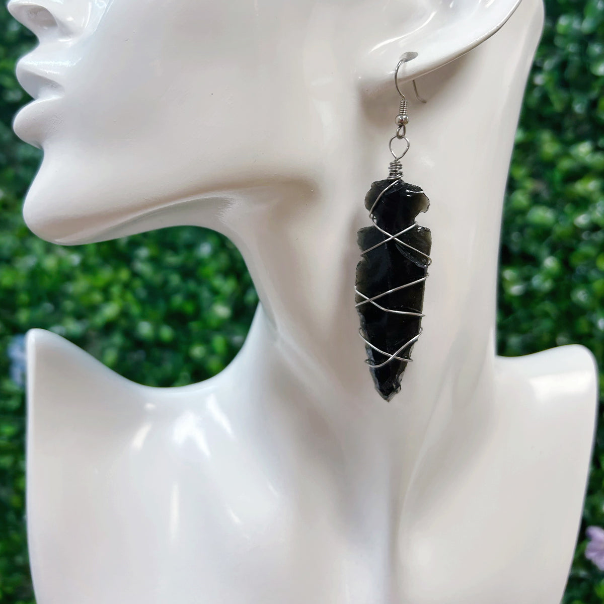 Obsidian Arrowheads Stainless Steel Earrings