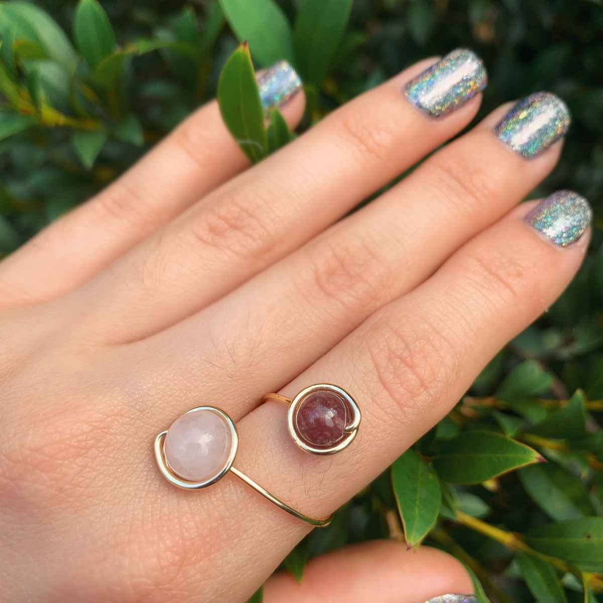 Rose Quartz & Lepidolite Adjustable Ring 8mm