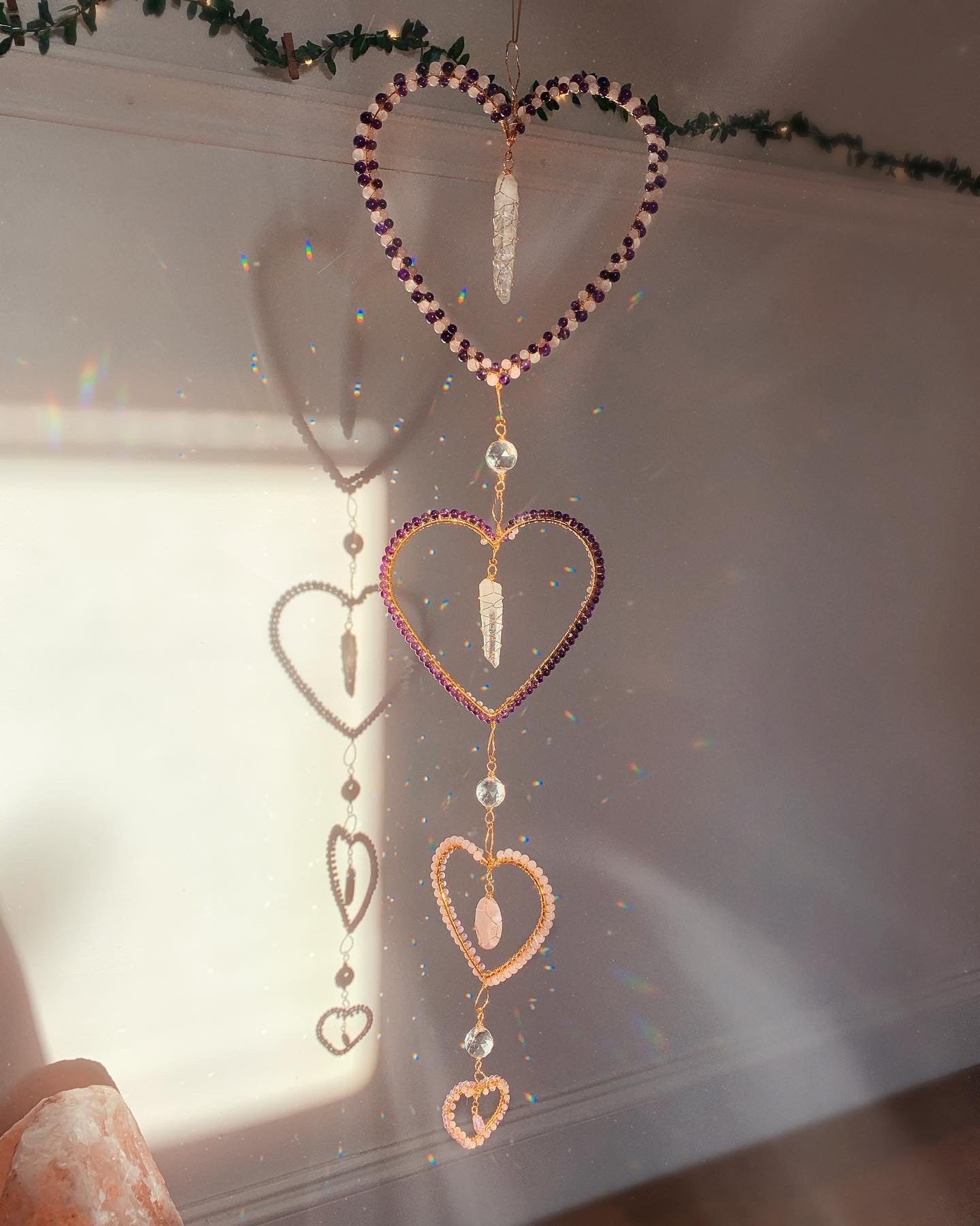 30'' Heart Sun Catcher with Amethyst, Rose Quartz and Clear Quartz