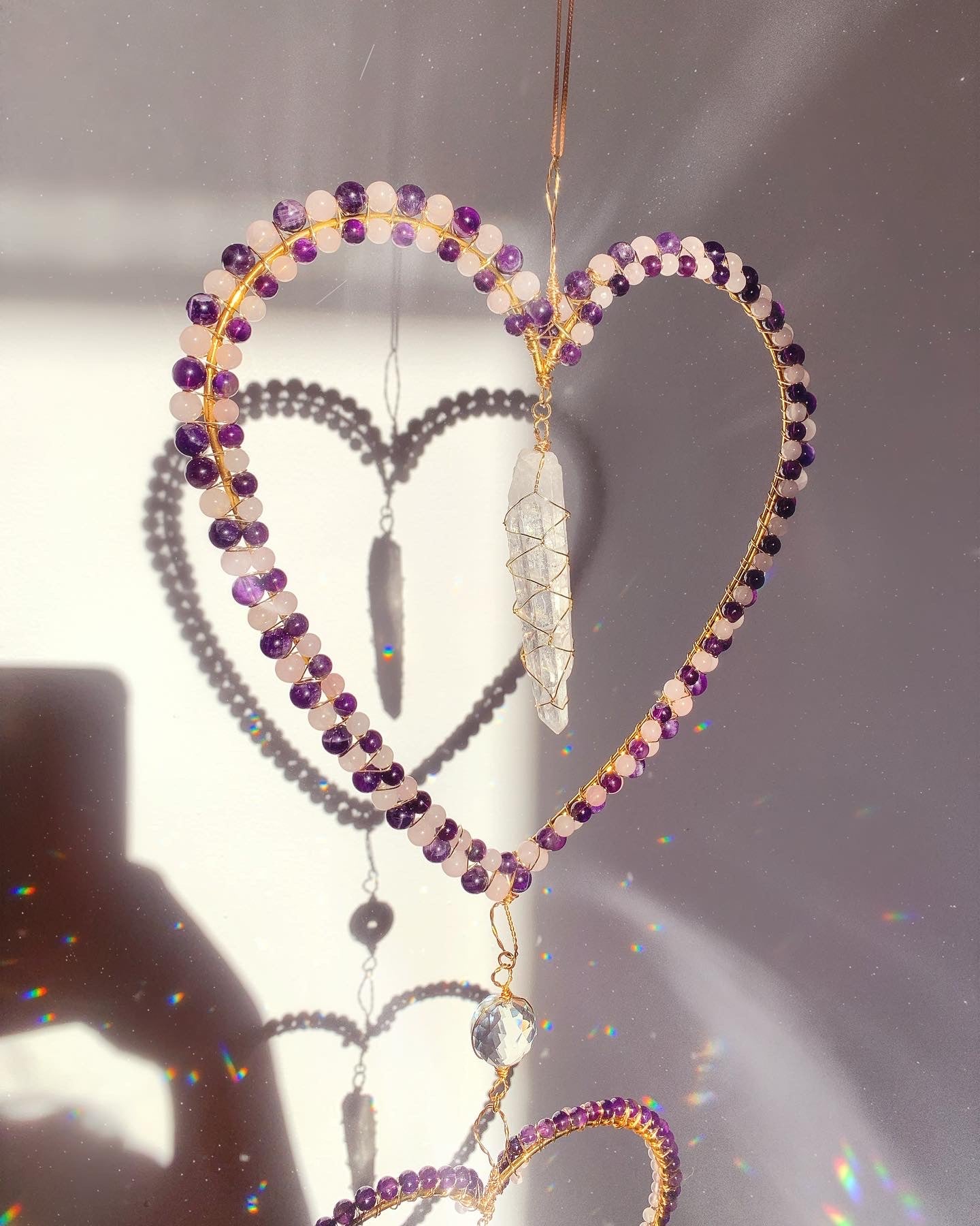 30'' Heart Sun Catcher with Amethyst, Rose Quartz and Clear Quartz