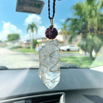 Load image into Gallery viewer, Clear Quartz Point and Rudraksha Seed - Car Hanger
