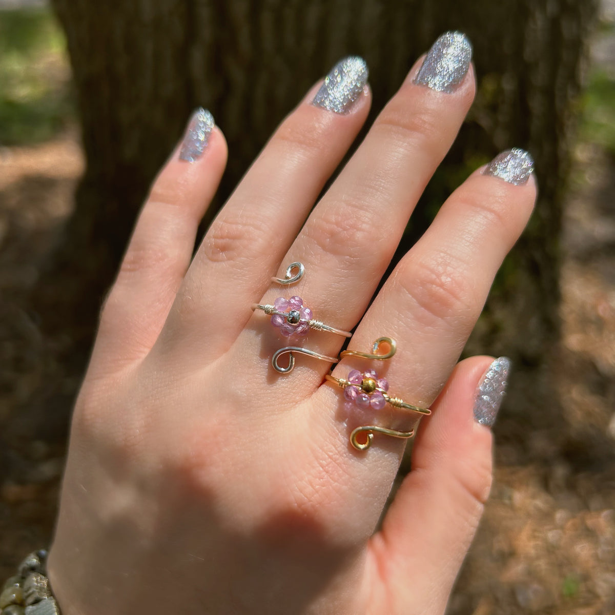 Crystal Flower Adjustable Rings