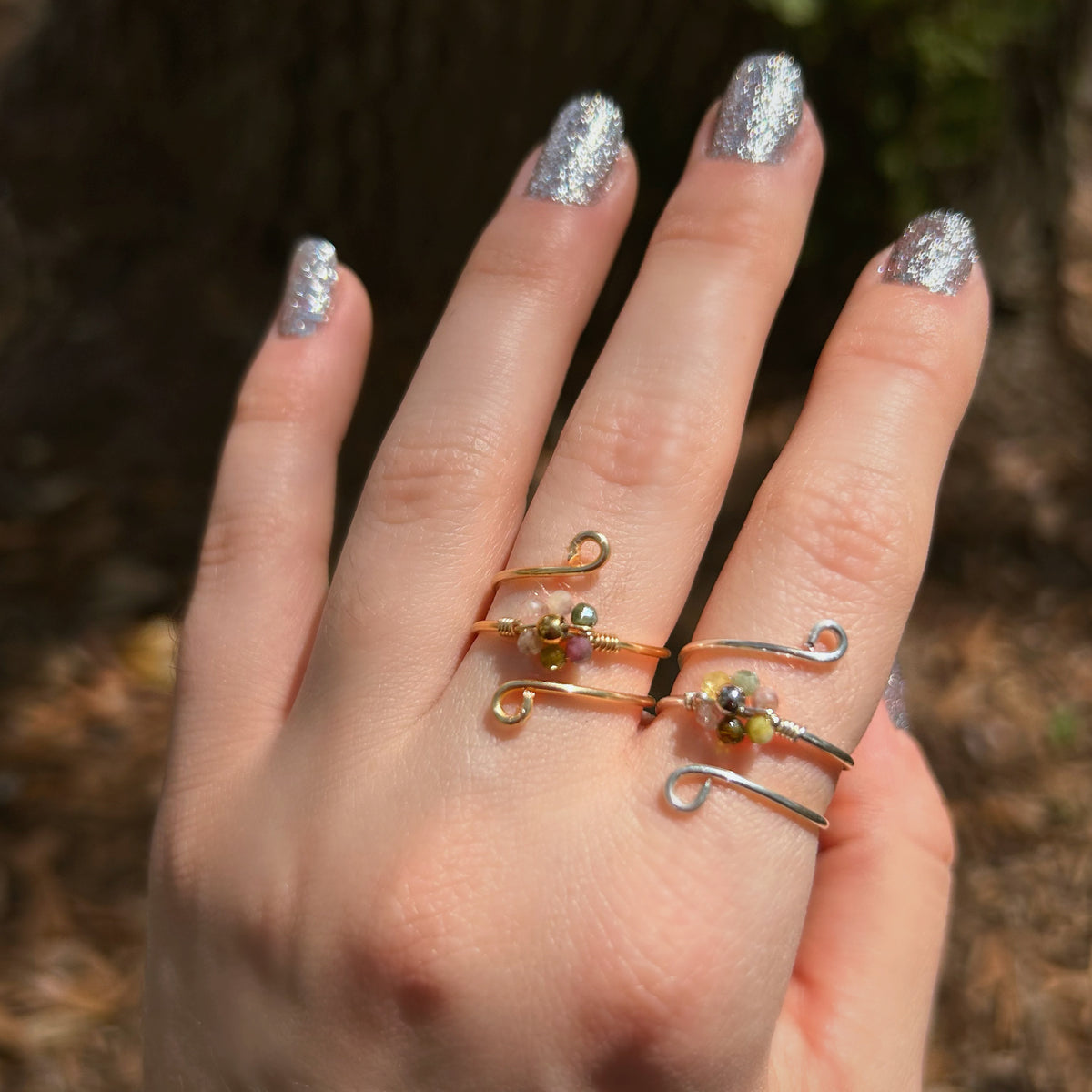 Crystal Flower Adjustable Rings