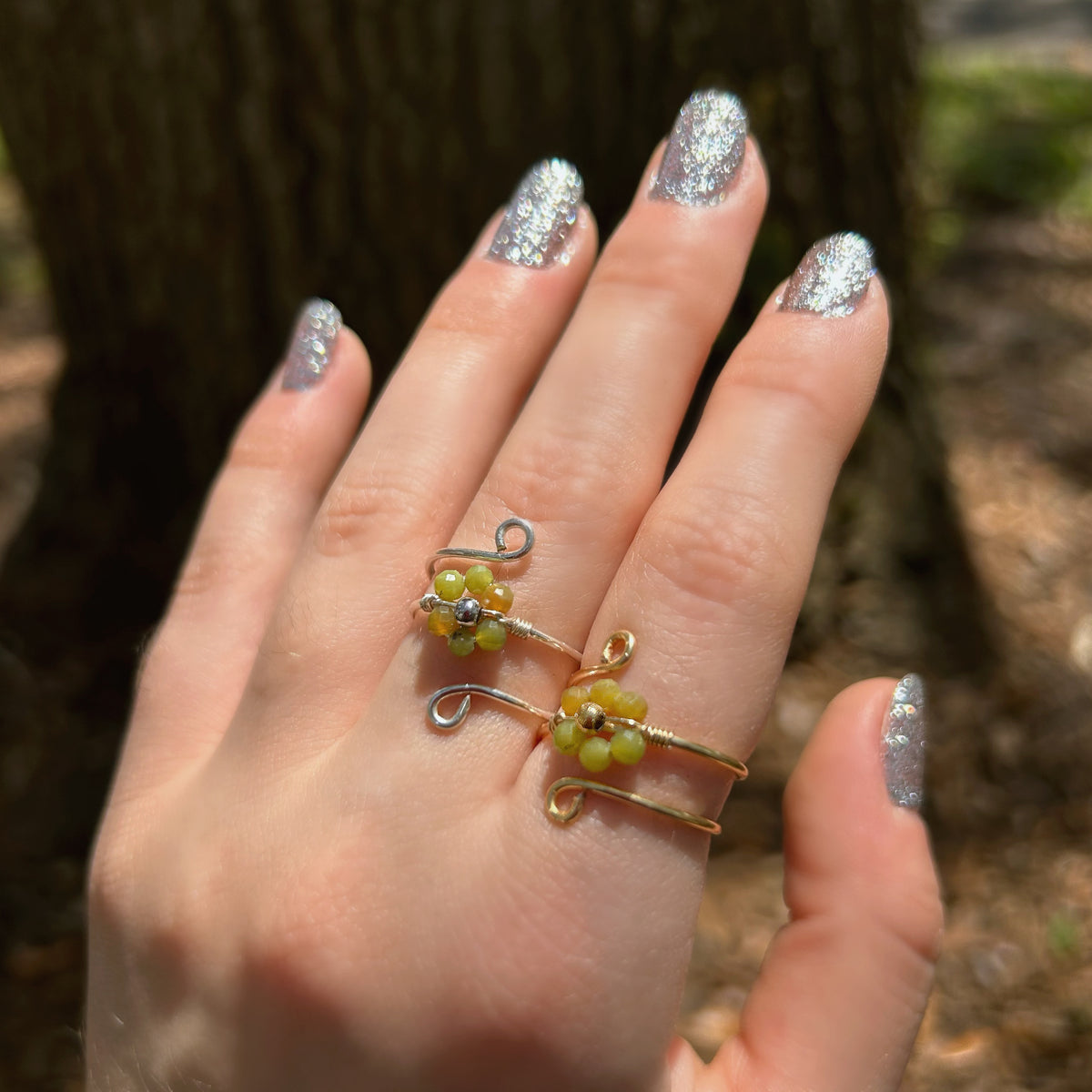 Crystal Flower Adjustable Rings