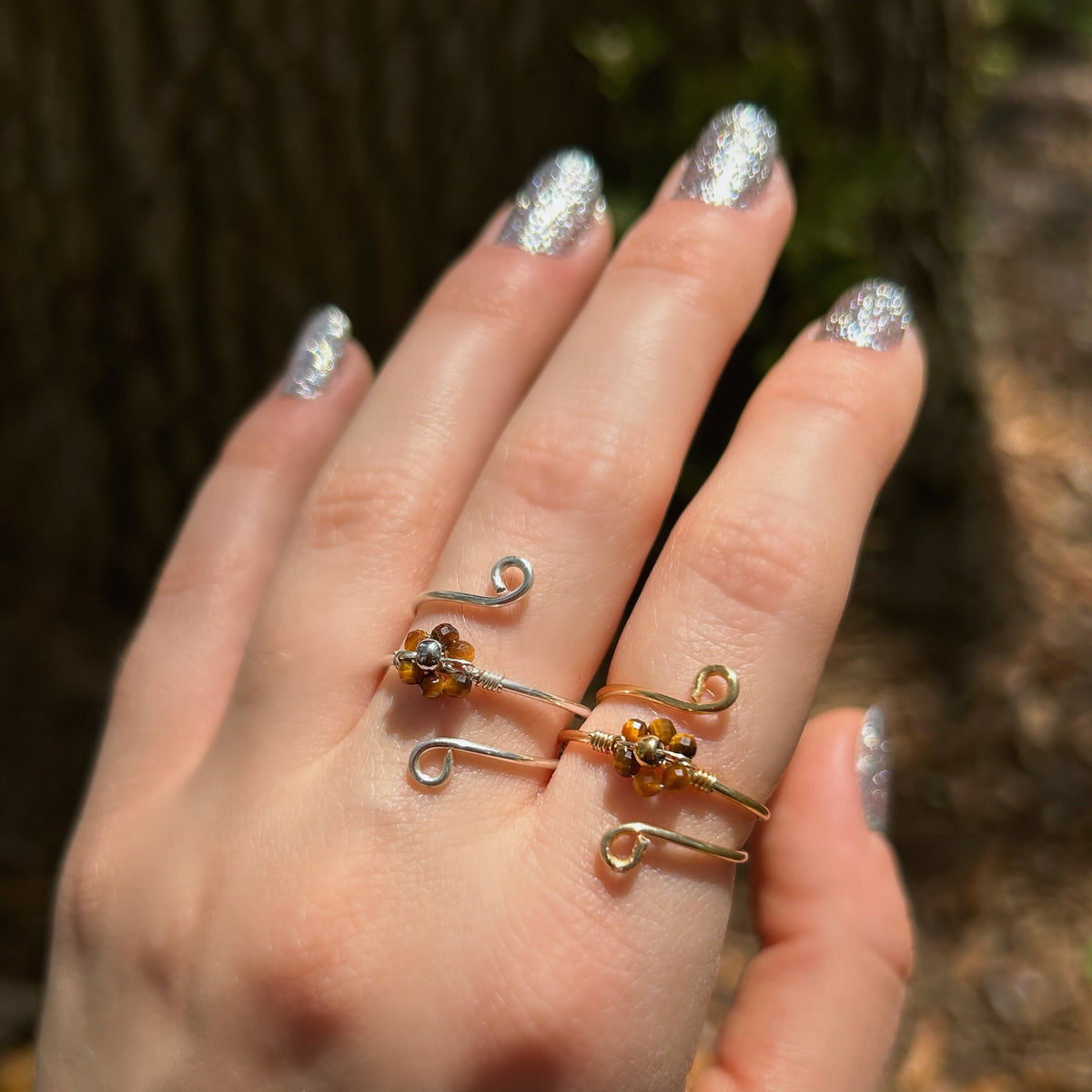 Crystal Flower Adjustable Rings