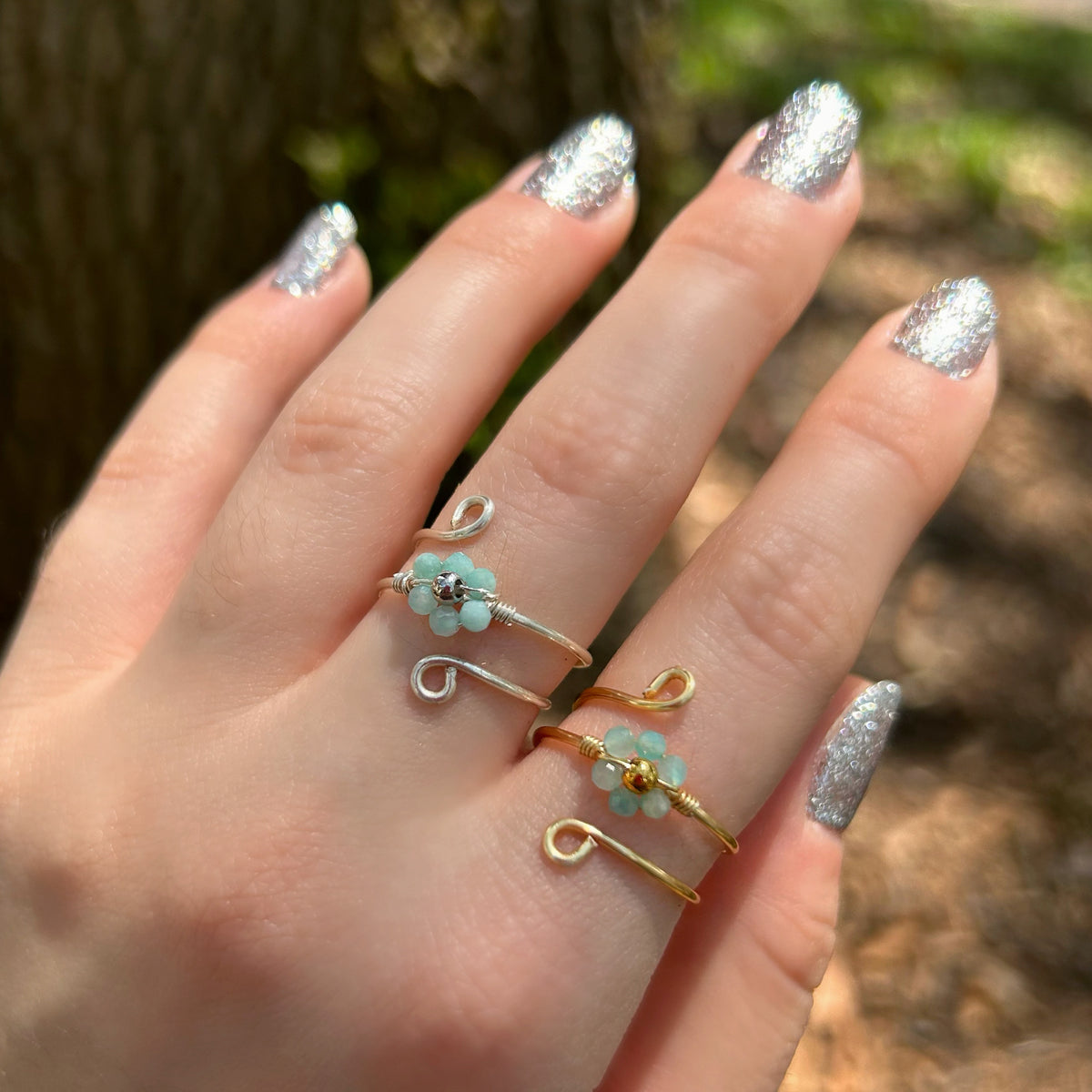 Crystal Flower Adjustable Rings