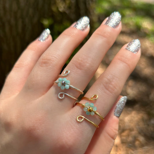 Crystal Flower Adjustable Rings