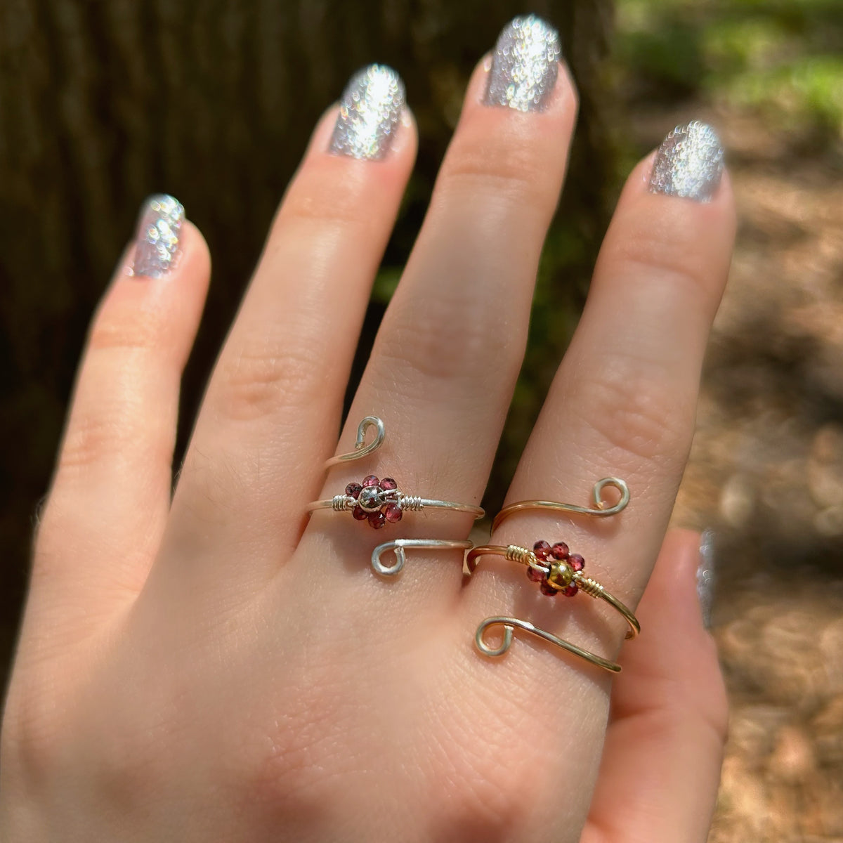 Crystal Flower Adjustable Rings