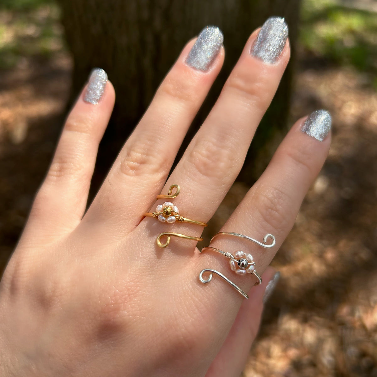 Crystal Flower Adjustable Rings