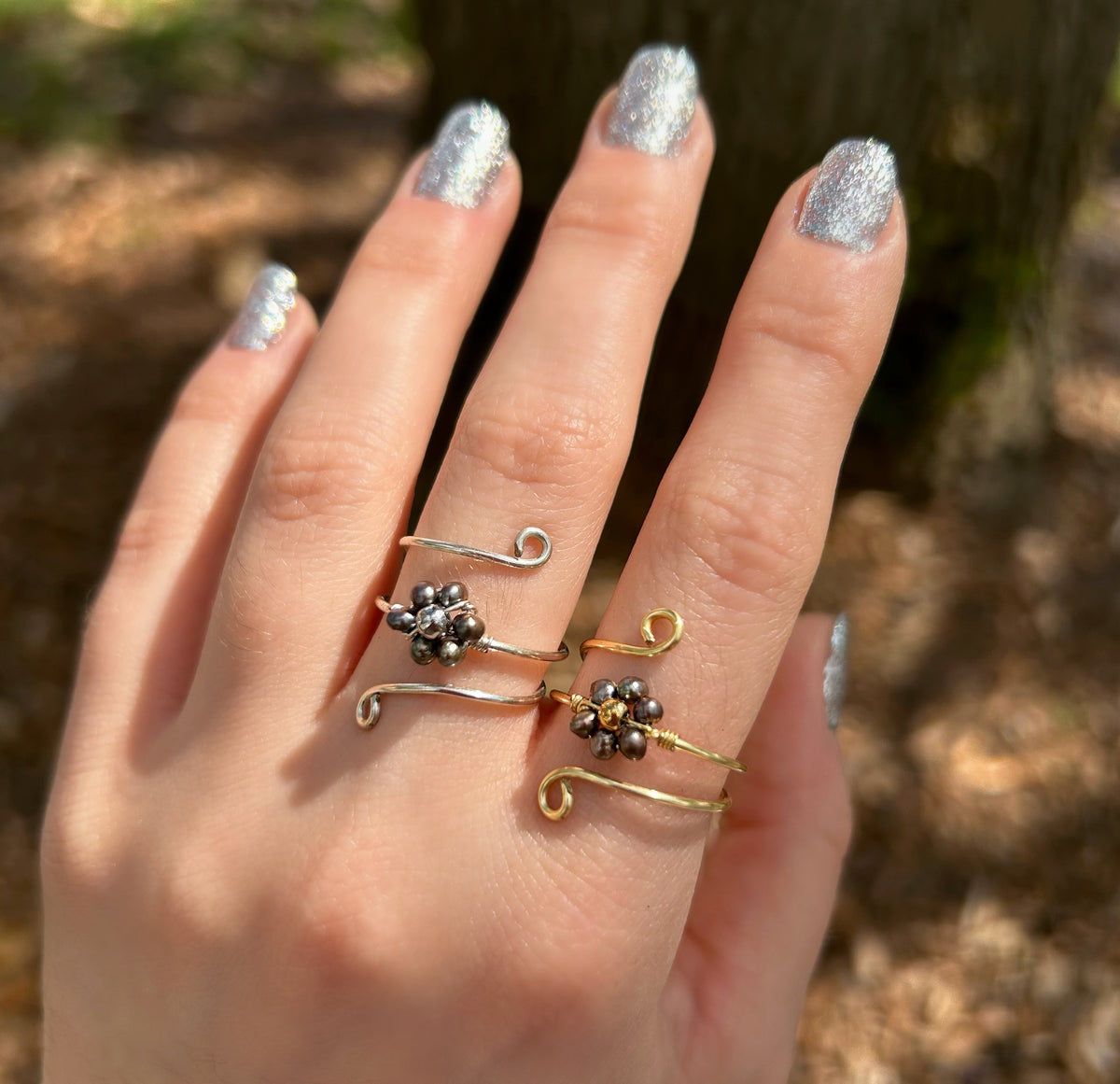 Crystal Flower Adjustable Rings