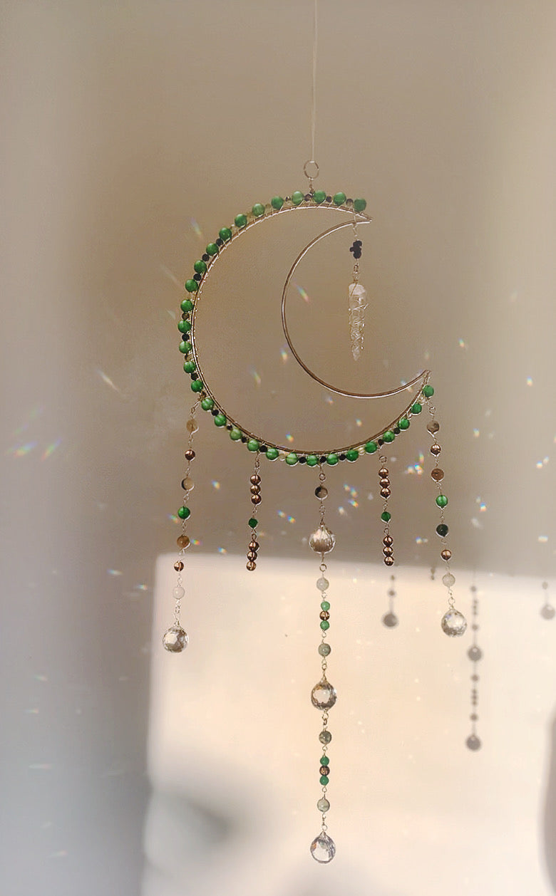 20'' Moon Sun Catcher with Aventurine, Smoky Quartz and Clear Quartz