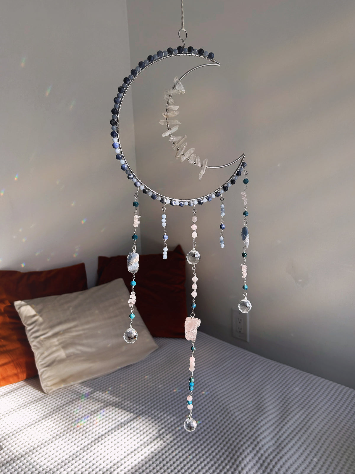 23'' Moon Sun Catcher with Sodalite, Angelite and Clear Quartz