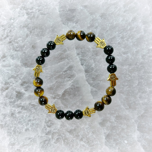 Tiger Eye and Tourmaline Bracelet 6mm