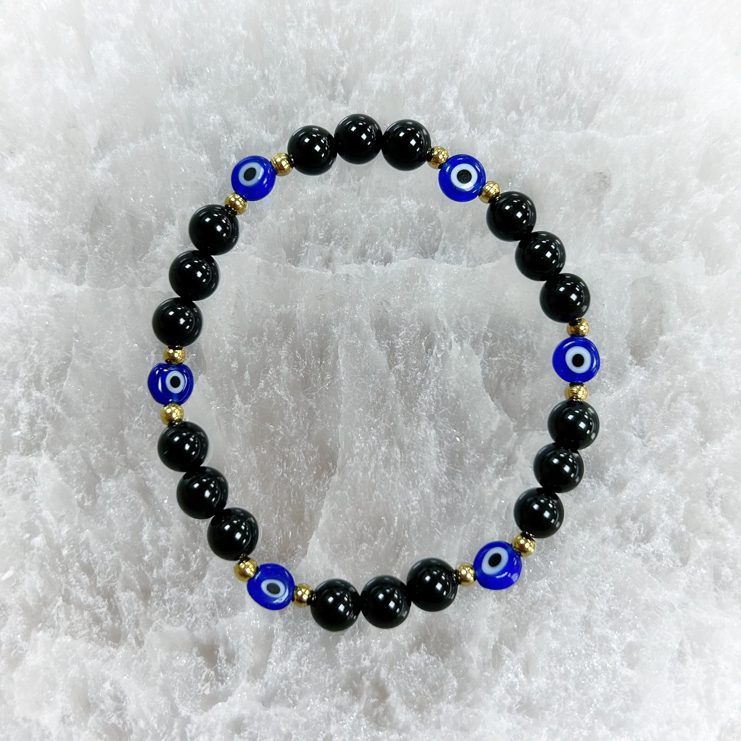 Onyx and Evil Eye Bracelet 6mm