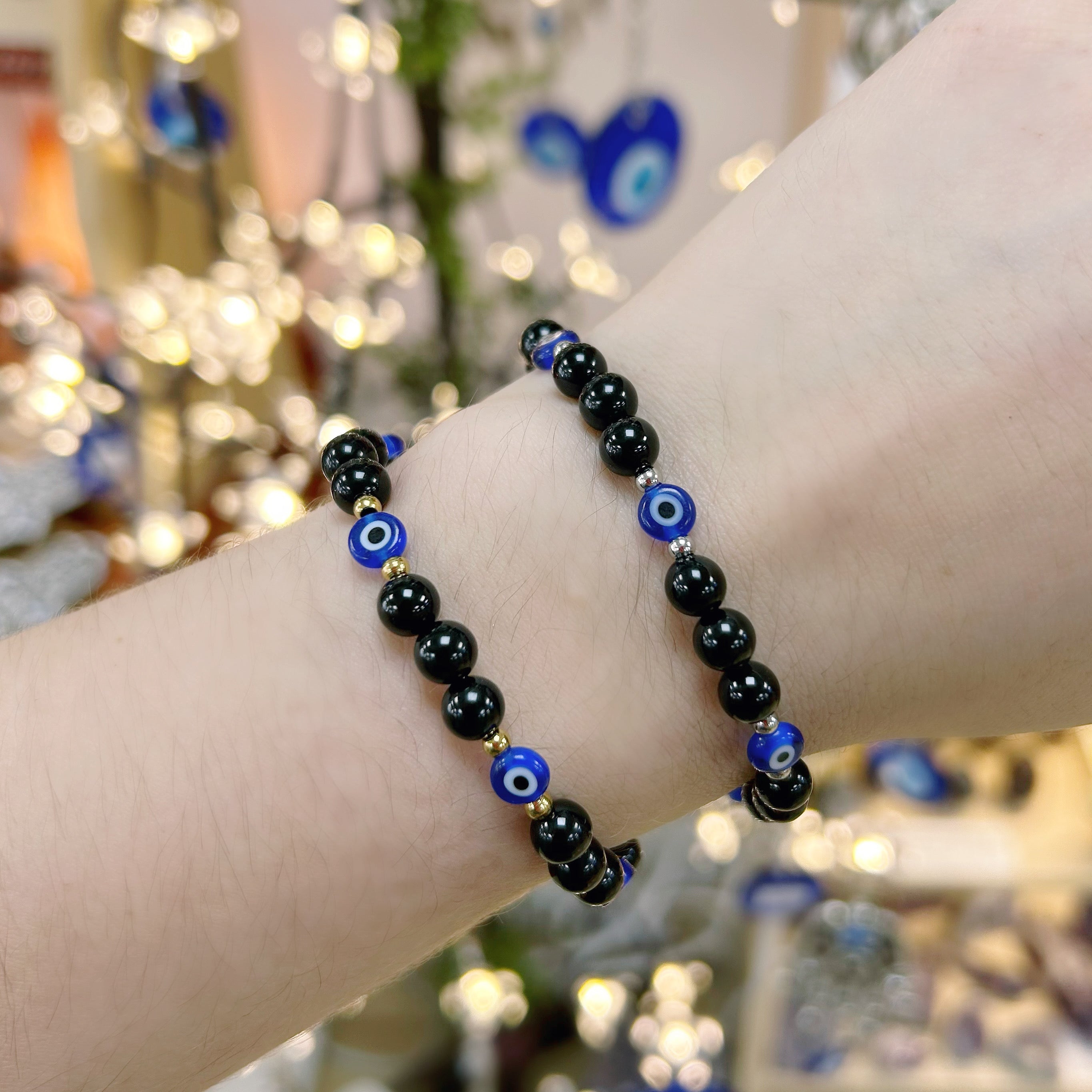 Onyx and Evil Eye Bracelet 6mm