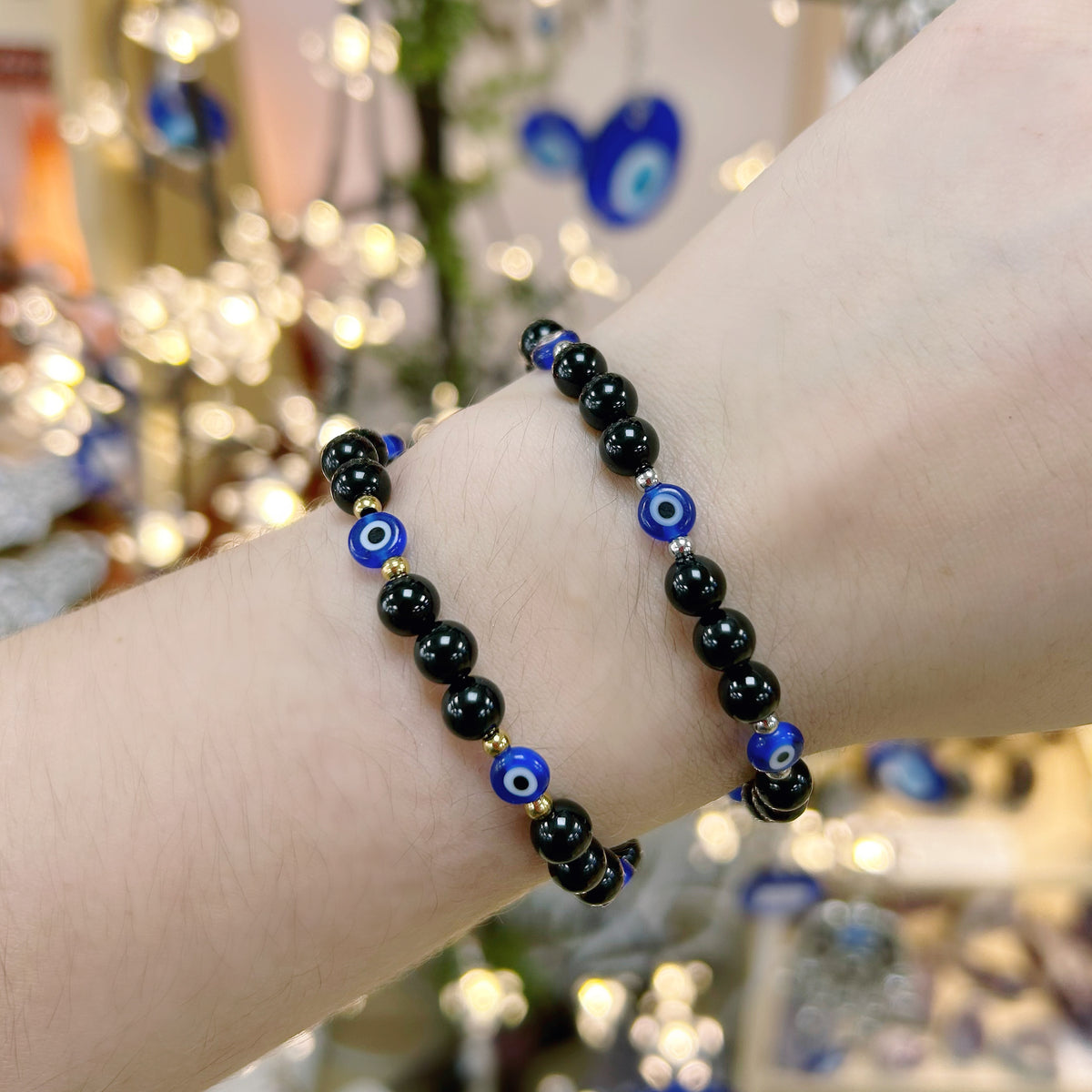 Tourmaline and Evil Eye Bracelet 6mm