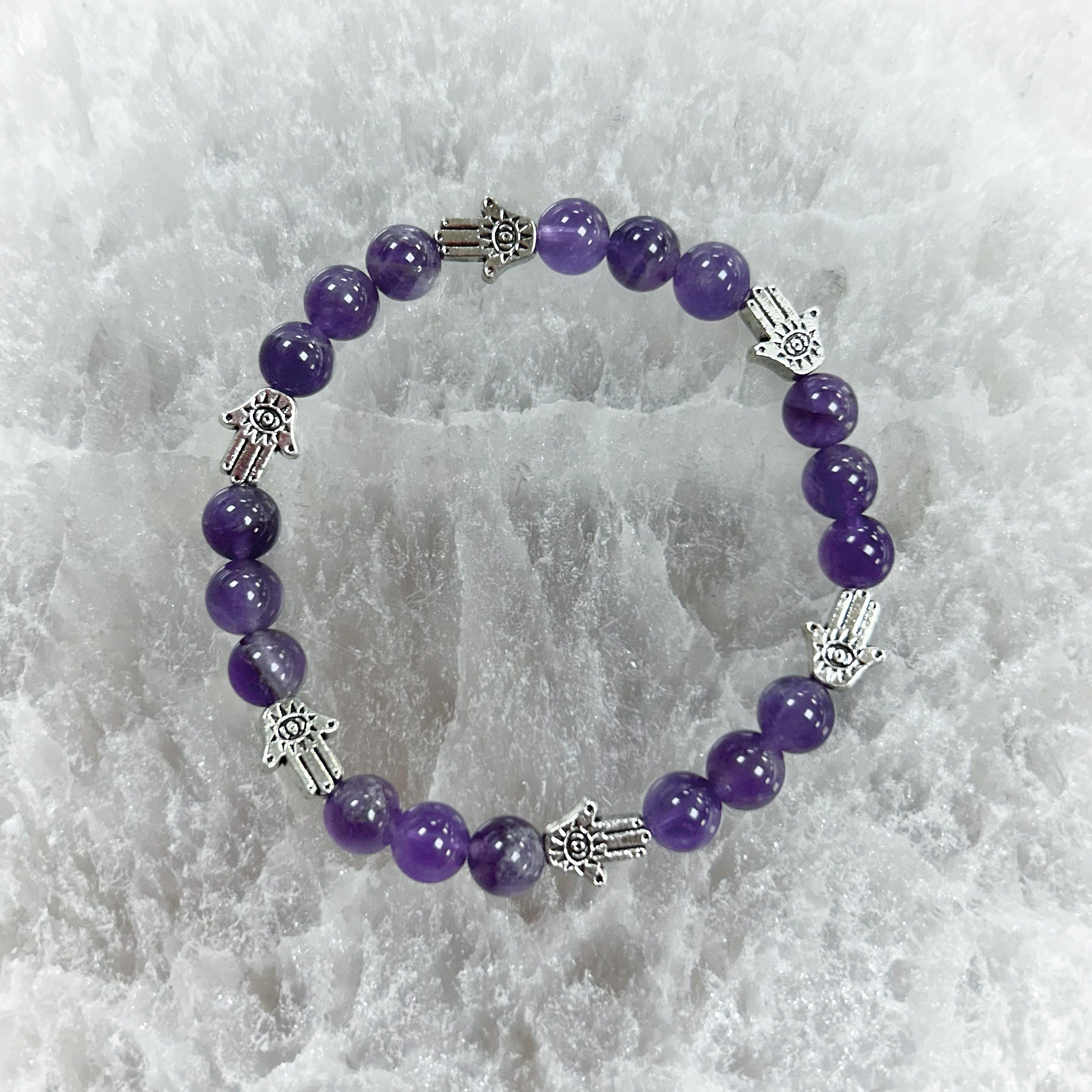 Amethyst and Hamsa Bracelet 6mm