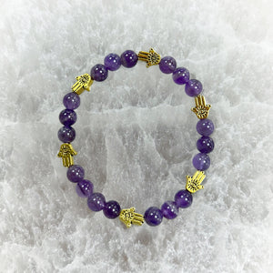 Amethyst and Hamsa Bracelet 6mm