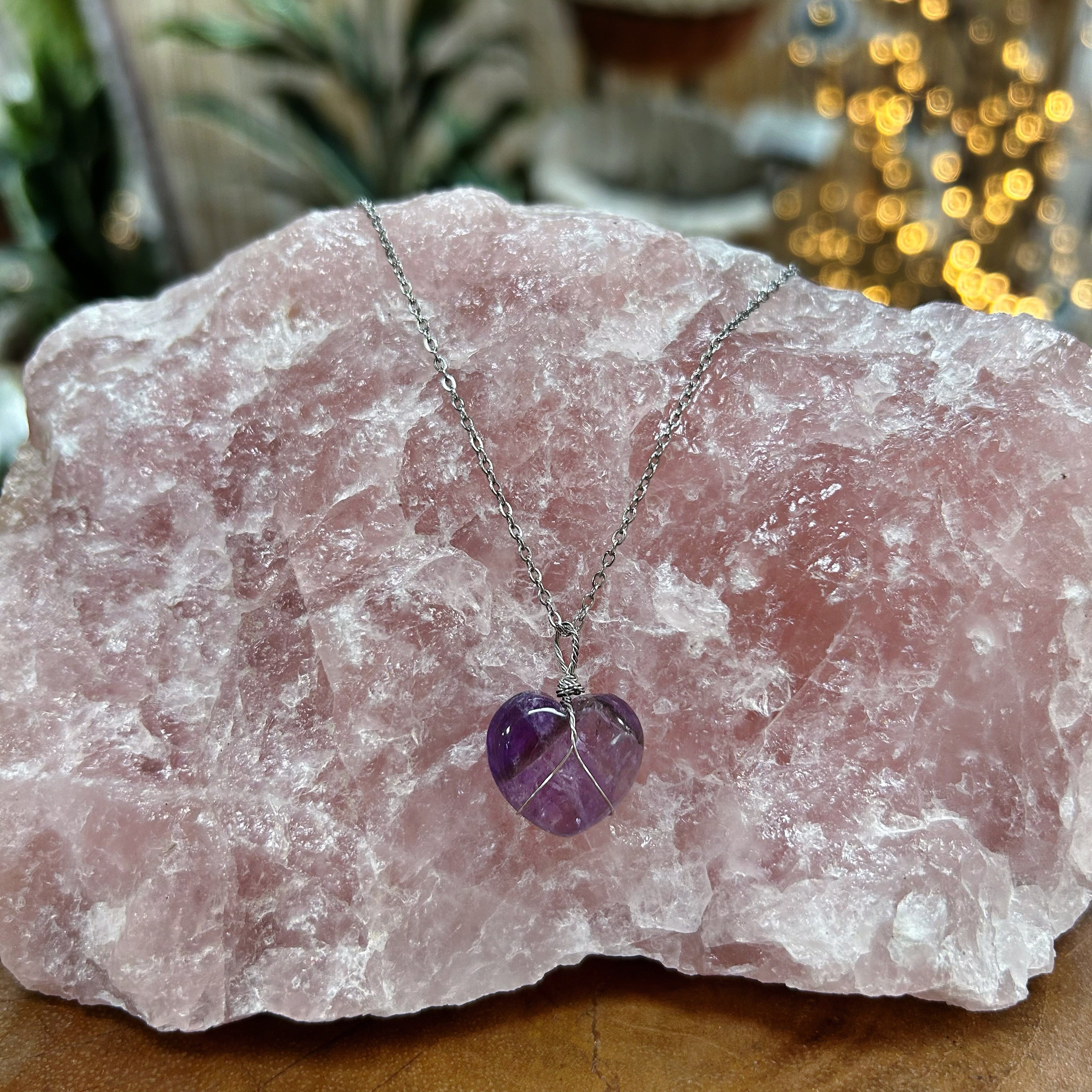 Amethyst Heart - Stainless Steel Necklace