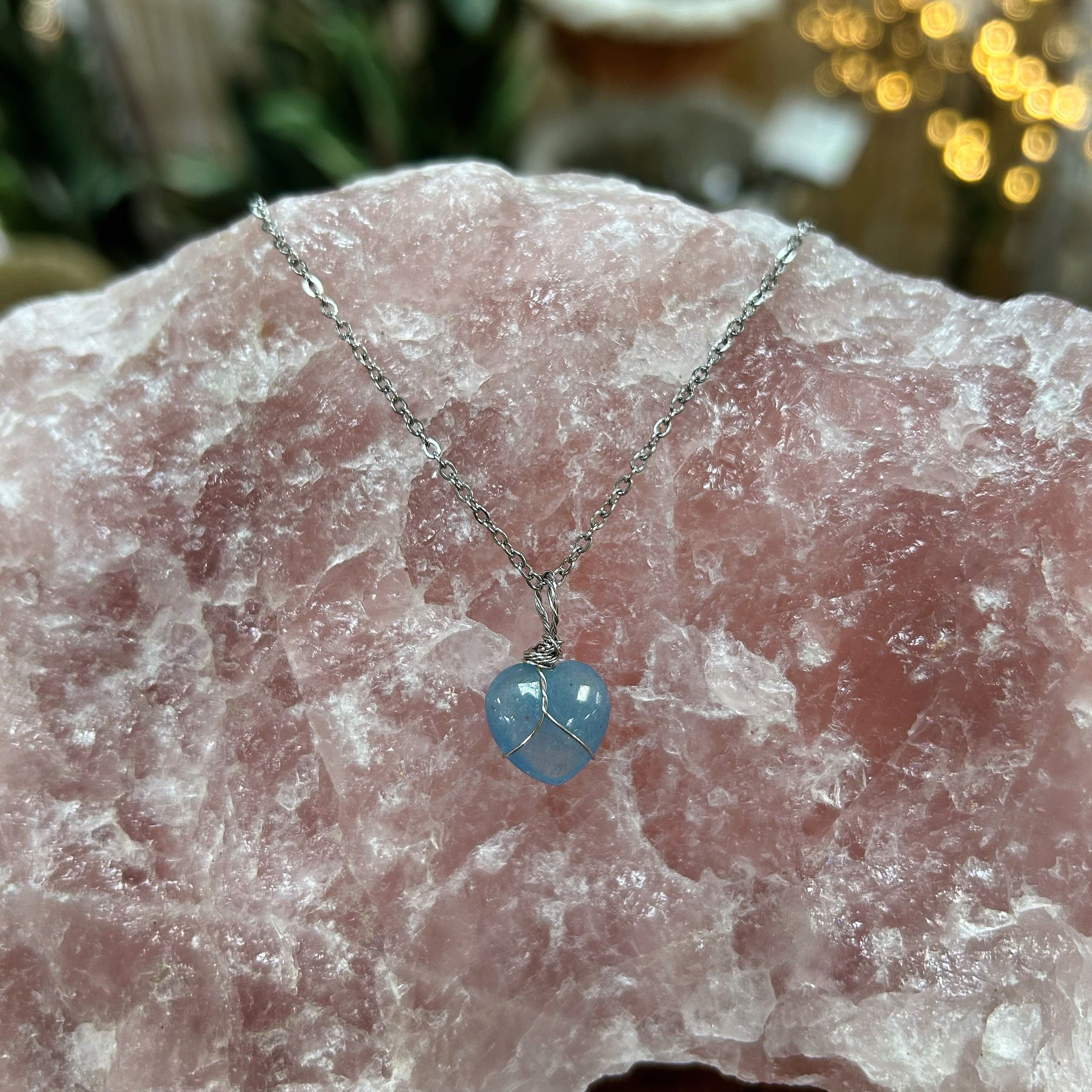 Aquamarine Heart - Stainless Steel Necklace