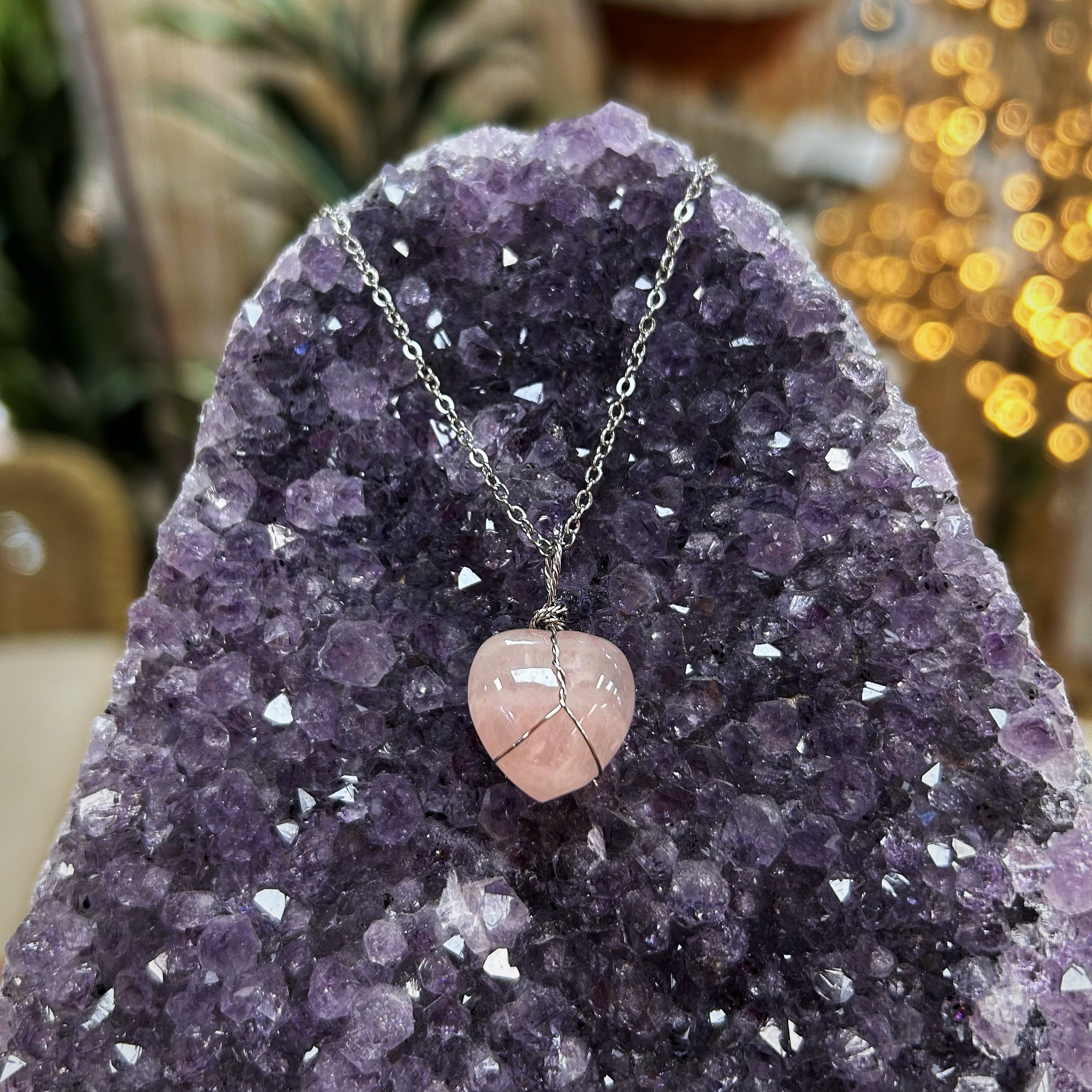 Rose Quartz Heart - Stainless Steel Necklace