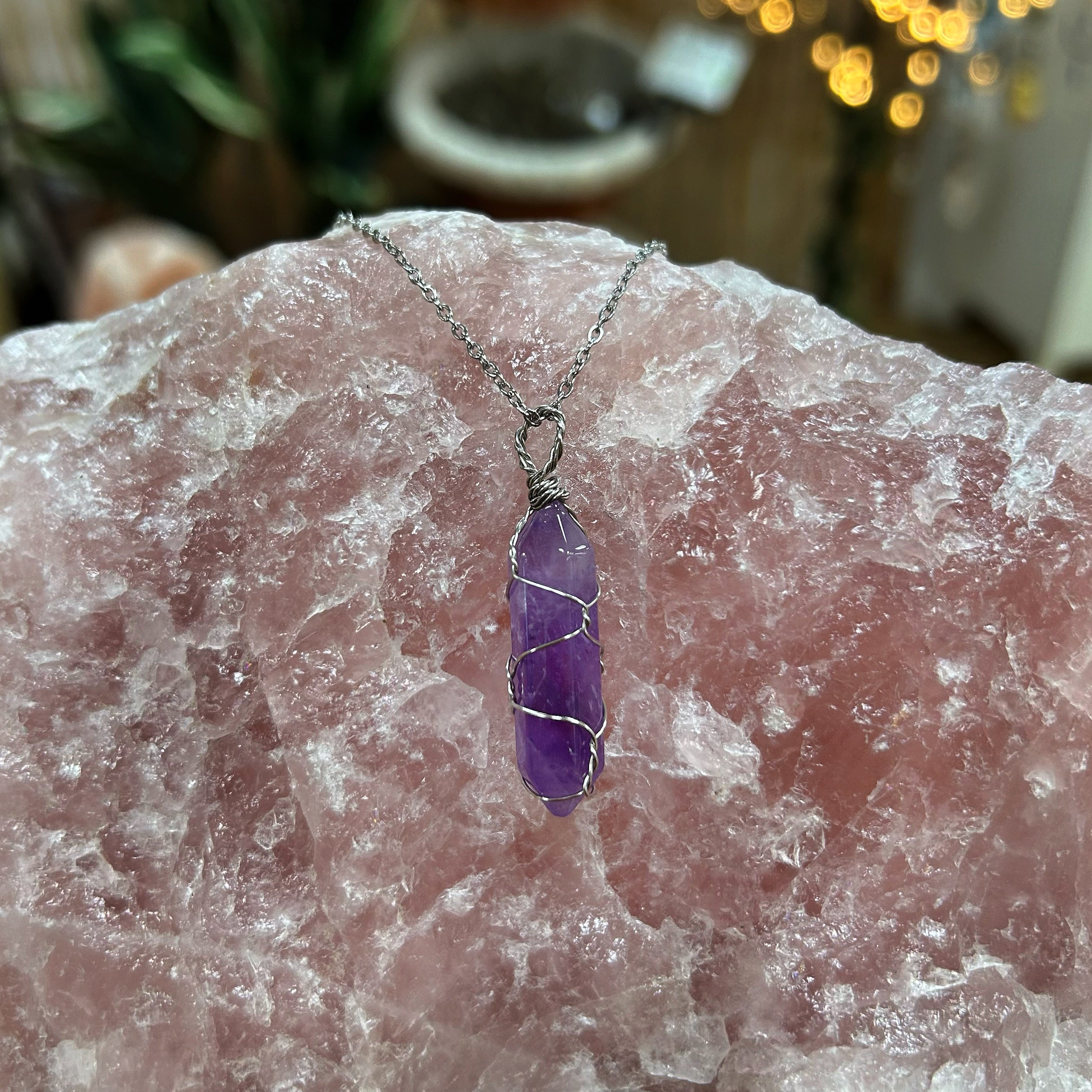 Amethyst Double Point - Stainless Steel Necklace