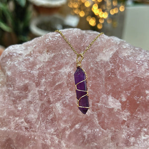 Amethyst Double Point - Stainless Steel Necklace