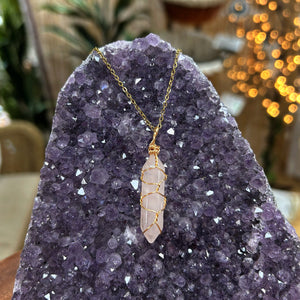 Rose Quartz Double Point - Stainless Steel Necklace