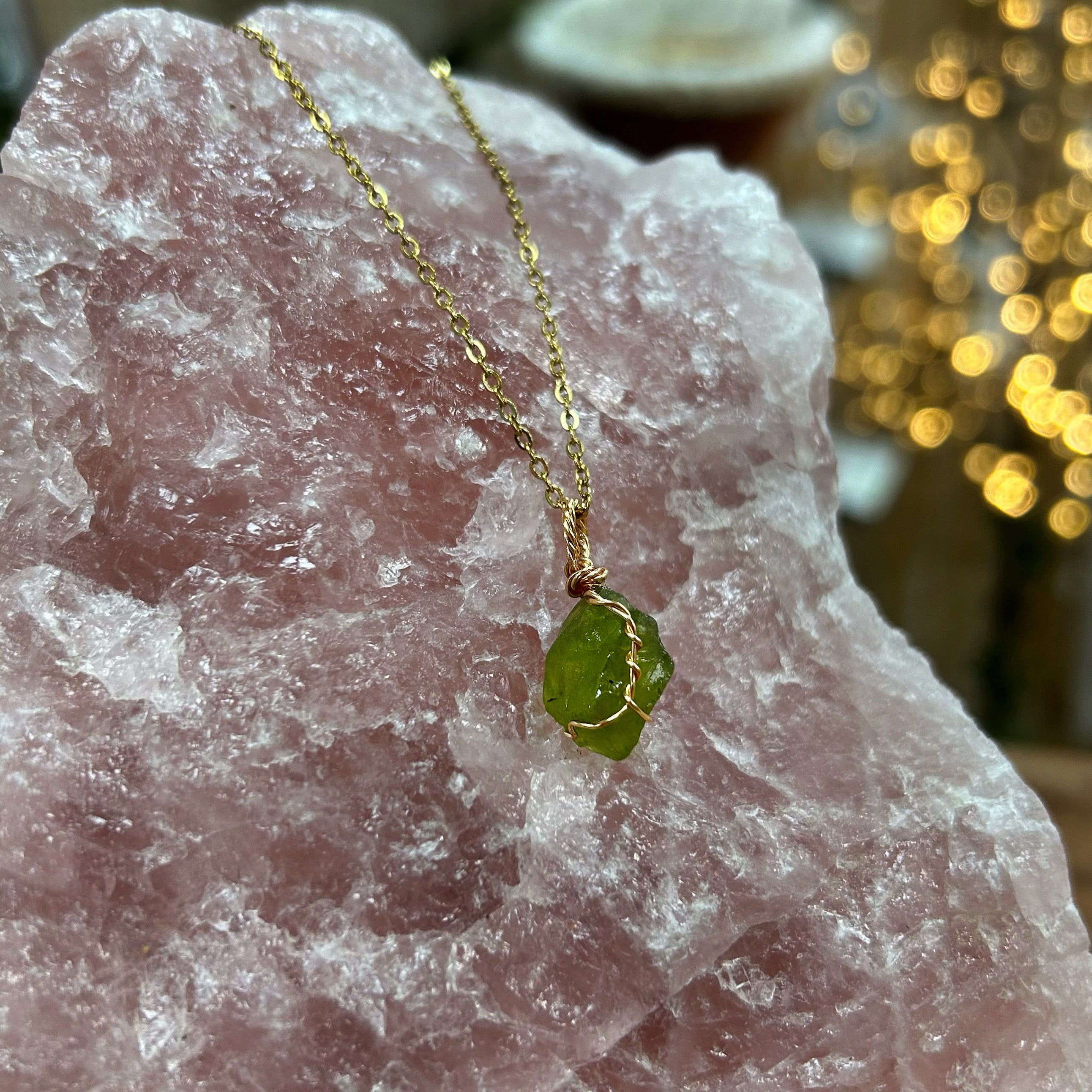 Rough Peridot - Stainless Steel Necklace