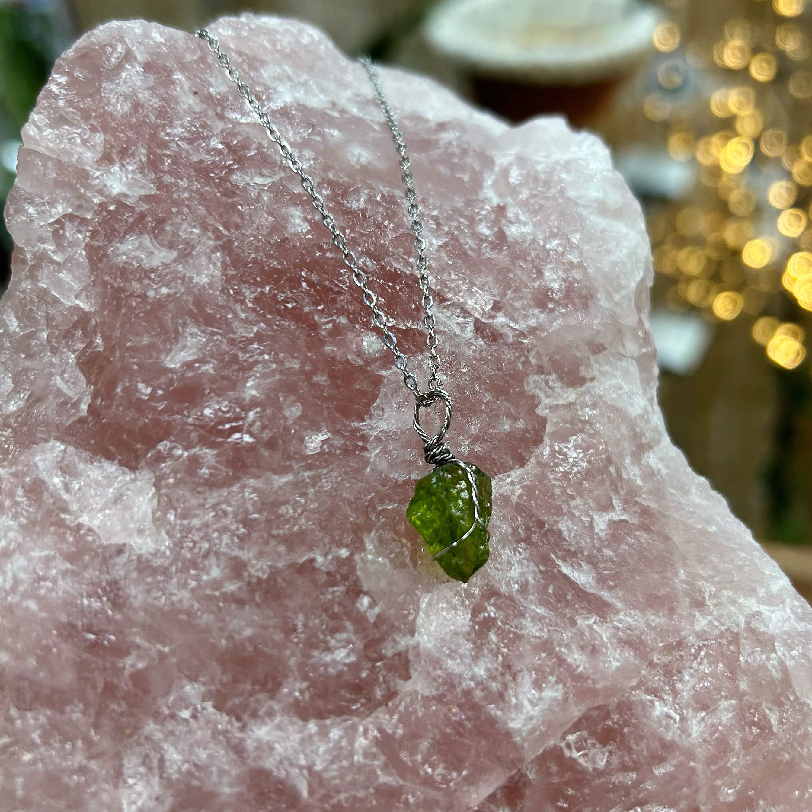 Rough Peridot - Stainless Steel Necklace