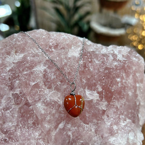 Red Jasper Heart - Stainless Steel Necklace