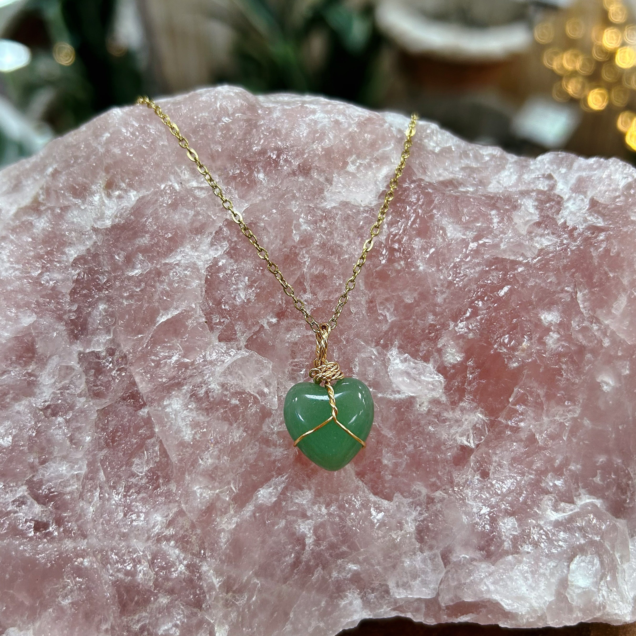 Green Aventurine Heart - Stainless Steel Necklace