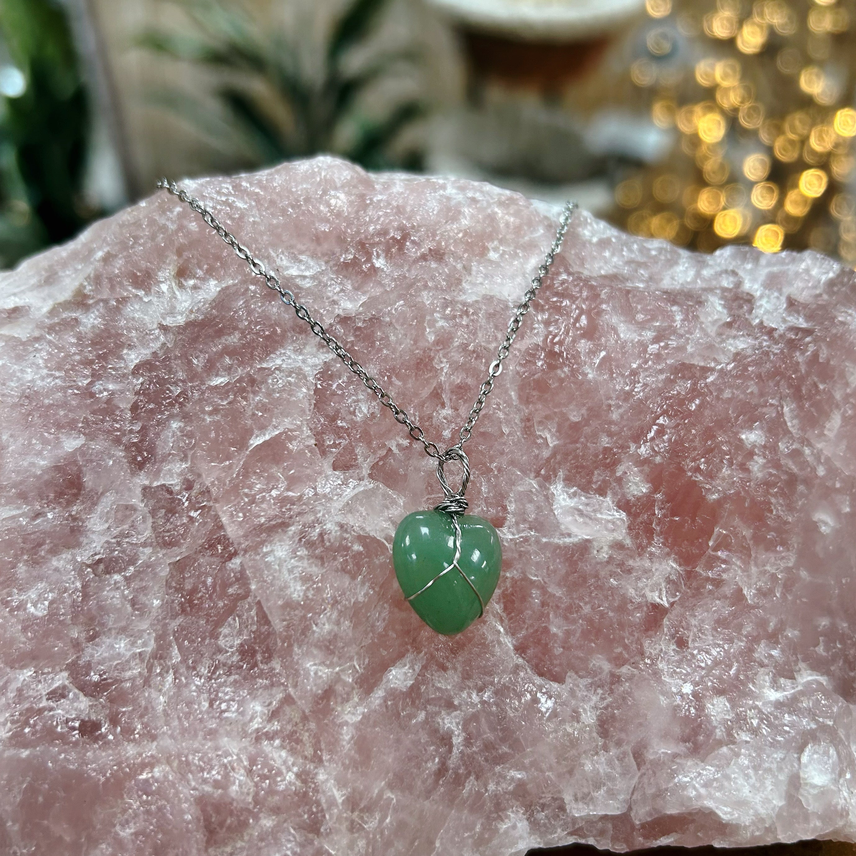 Green Aventurine Heart - Stainless Steel Necklace