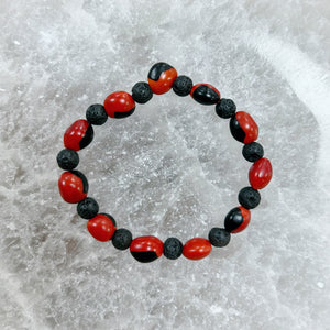 Lava Rock and Male Huayruro Bracelet 11mm