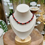 Load image into Gallery viewer, Huayruro and Onyx Adjustable Beaded Necklace 4mm - Stainless Steel
