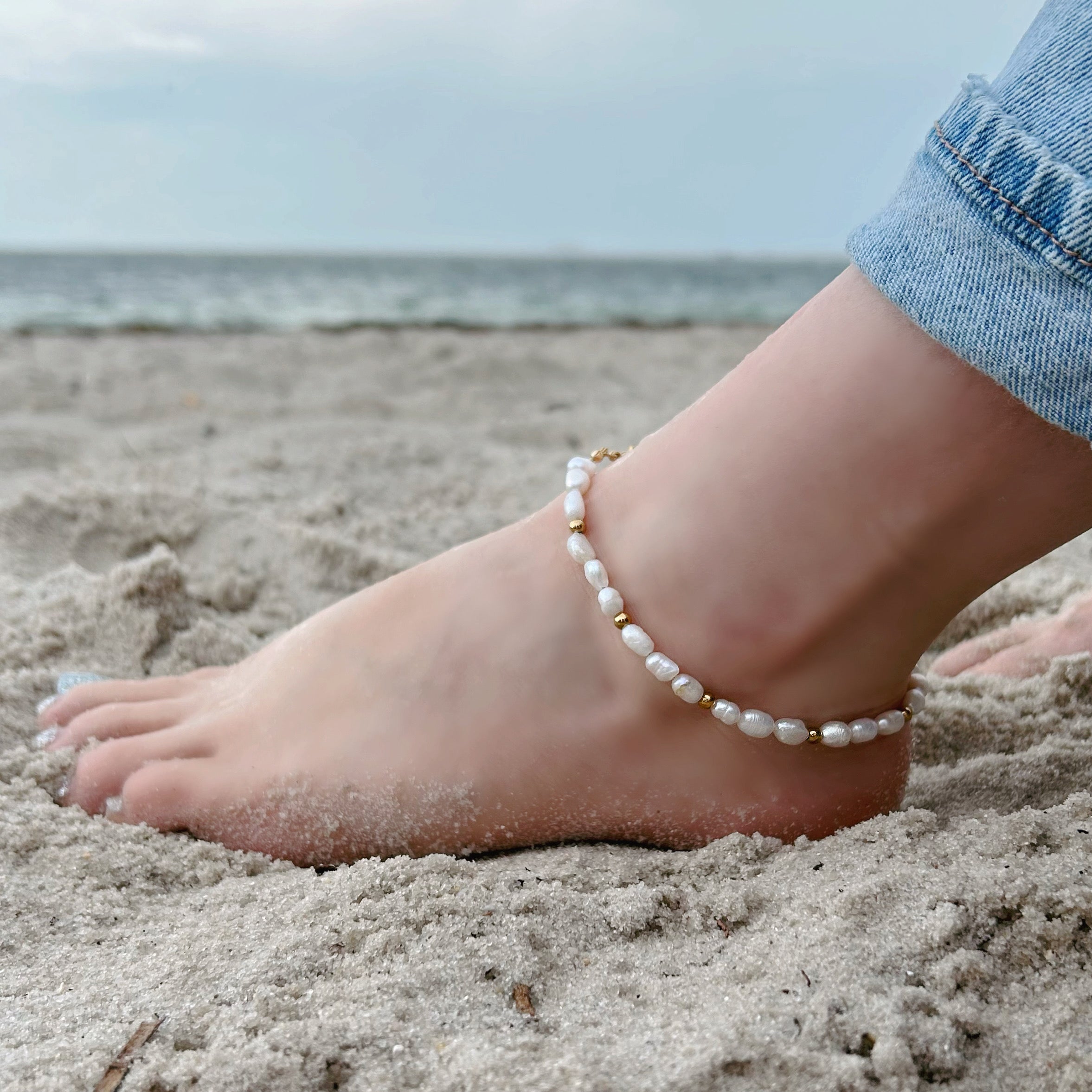 Freshwater Pearl Anklet 6mm - Gold Stainless Steel