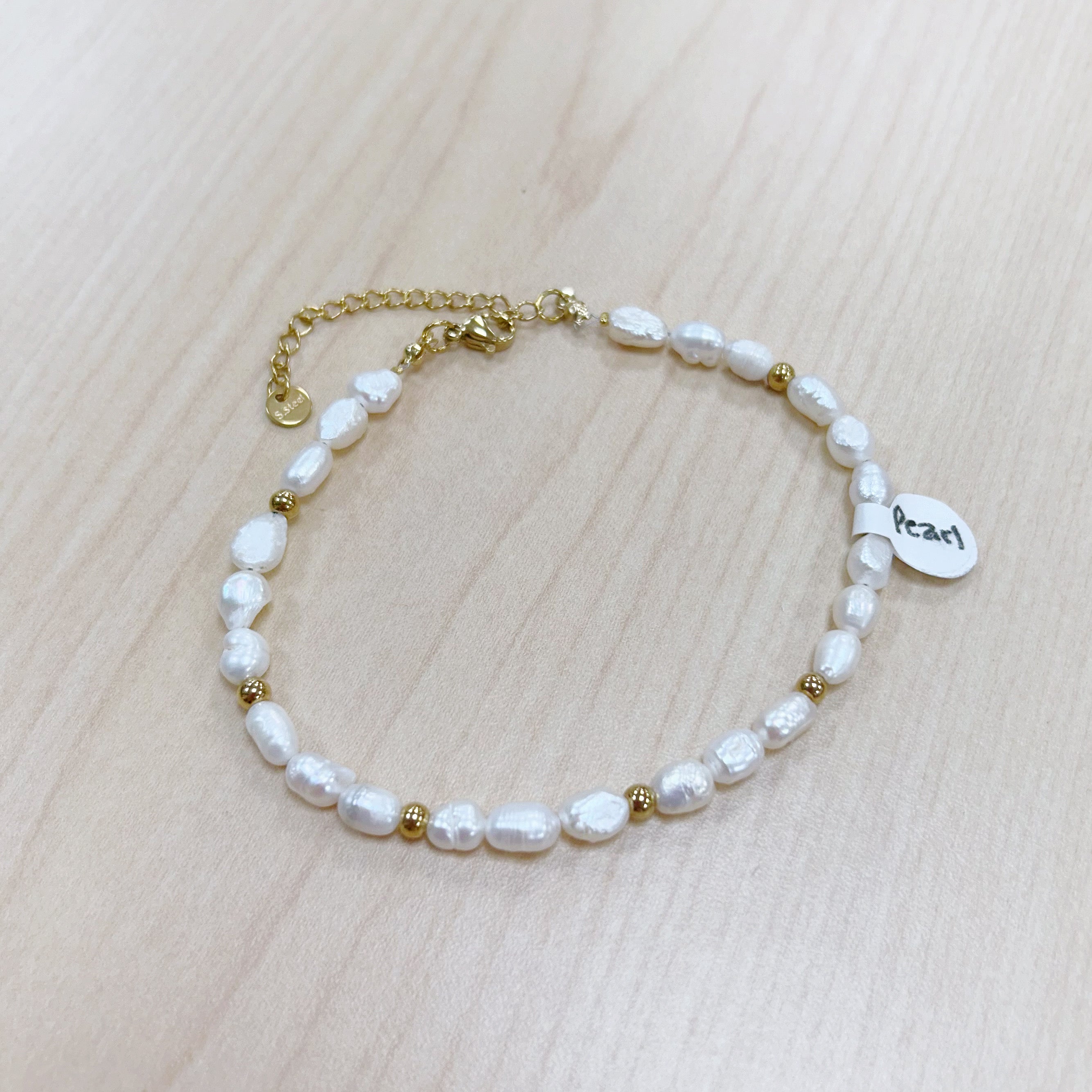 Freshwater Pearl Anklet 6mm - Gold Stainless Steel