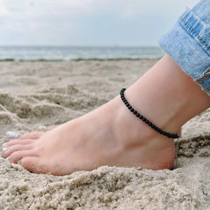 Onyx Anklet 4mm - Silver Stainless Steel