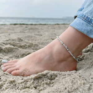 Faceted Moonstone Anklet 4mm - Silver Stainless Steel