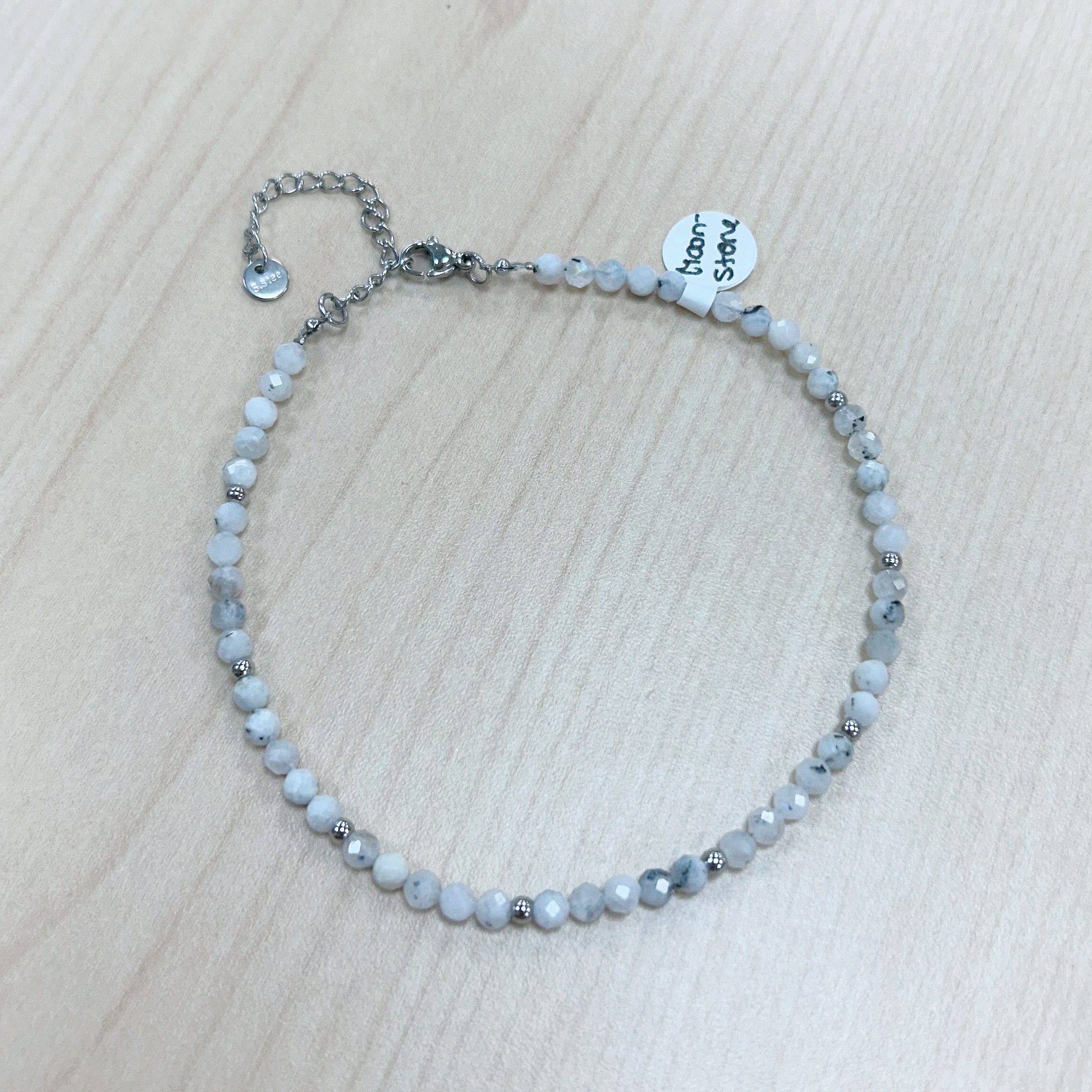 Faceted Moonstone Anklet 4mm - Silver Stainless Steel