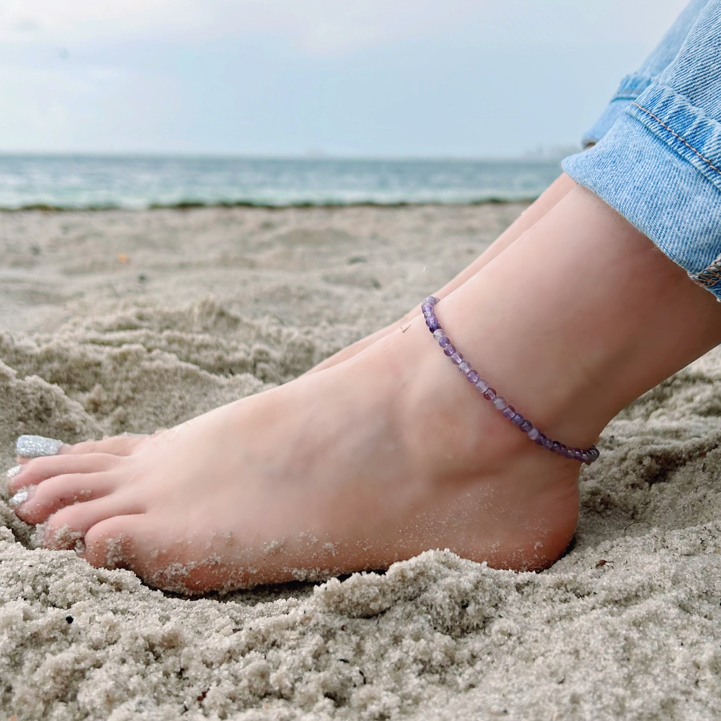 Amethyst Anklet 4mm - Silver Stainless Steel