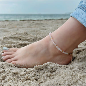 Rose Quartz Anklet 4mm - Gold Stainless Steel