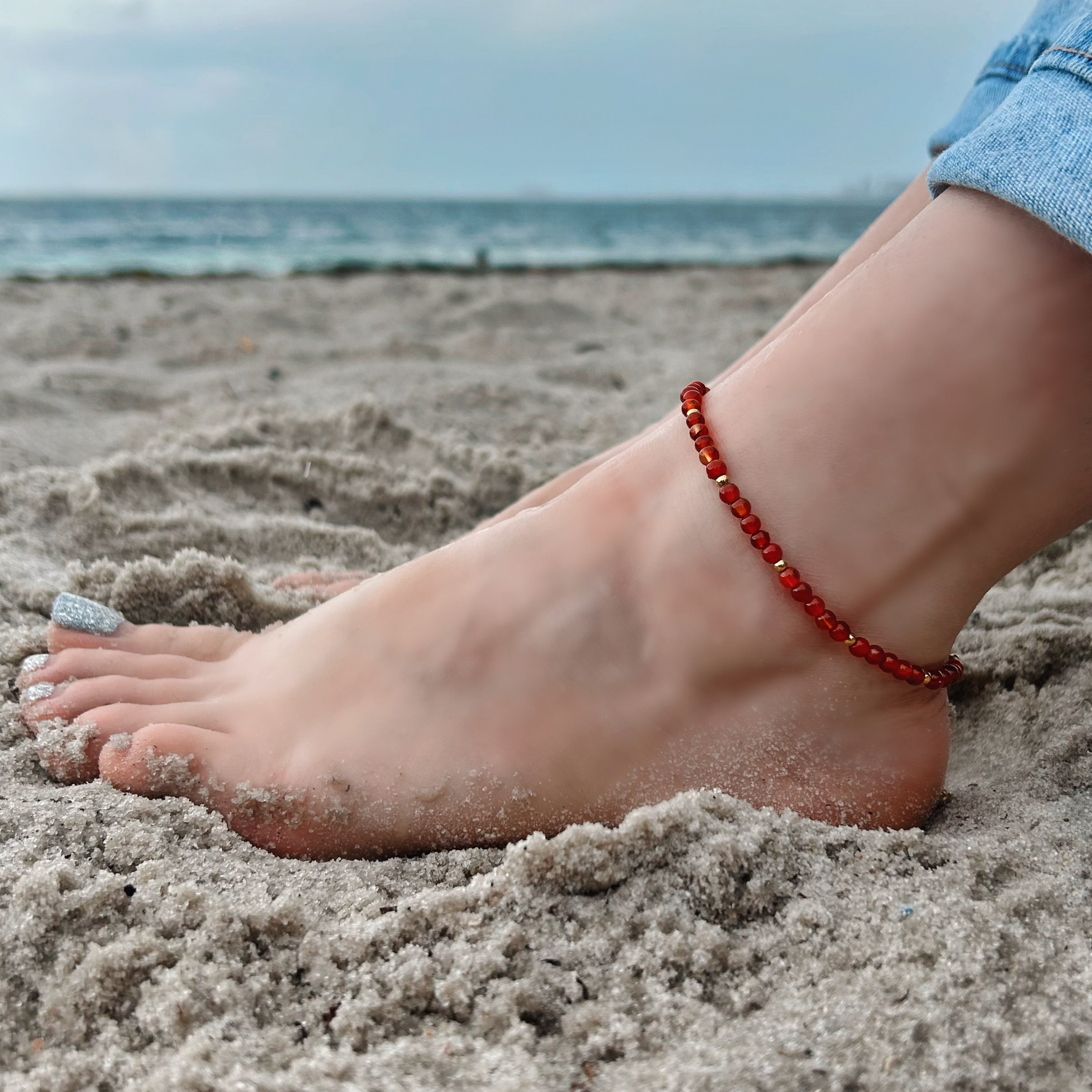 Carnelian Anklet 4mm - Gold Stailess Steel