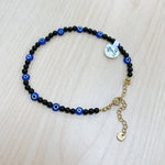 Load image into Gallery viewer, Onyx and Evil Eye Anklet 4mm - Gold Stainless Steel
