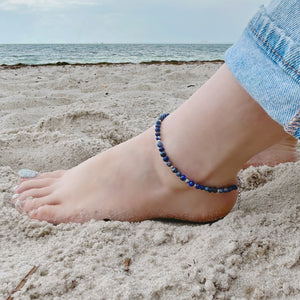 Lapis Lazuli Anklet 4mm - Silver Stainless Steel