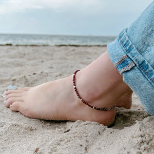 Garnet Anklet 4mm - Silver Stainless Steel