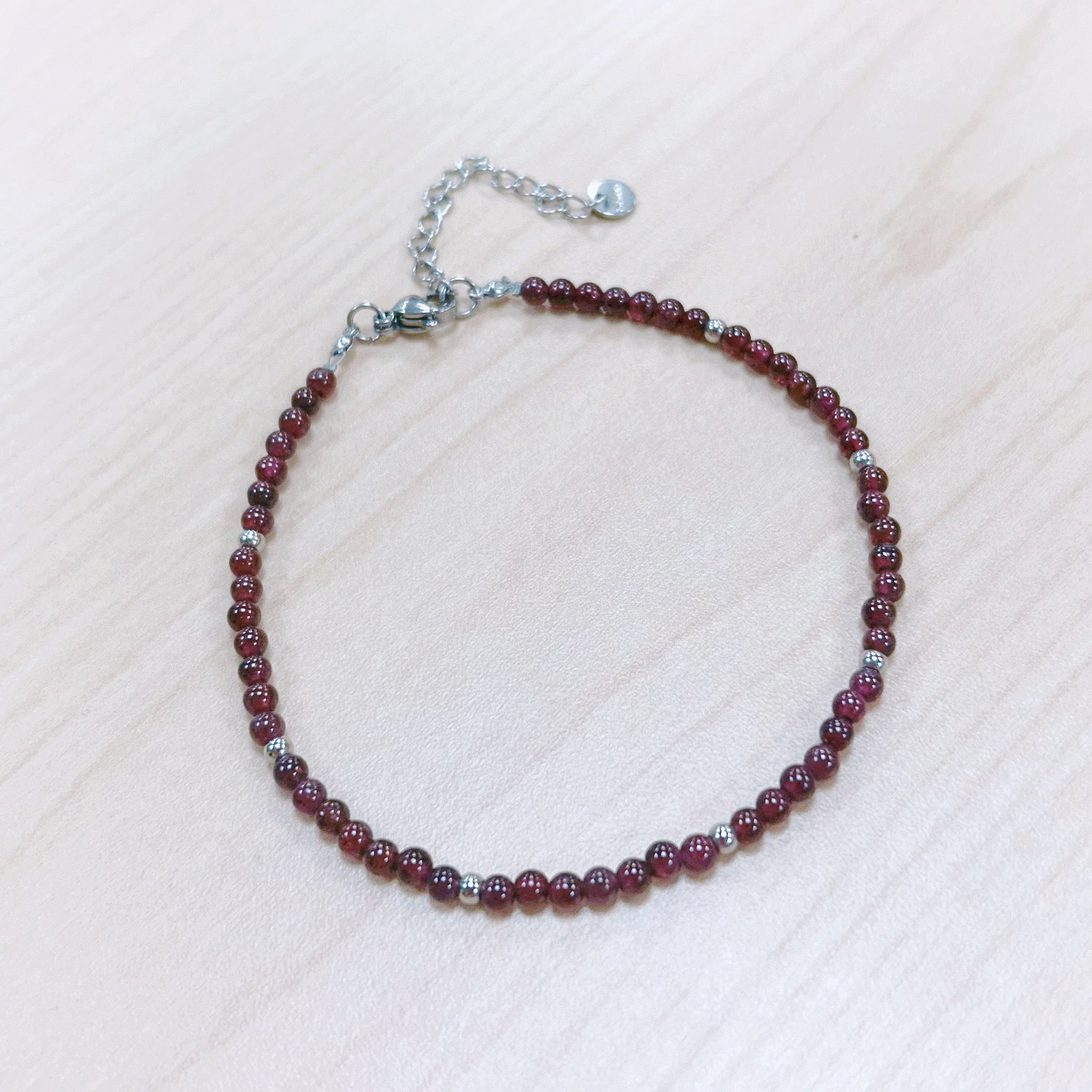 Garnet Anklet 4mm - Silver Stainless Steel